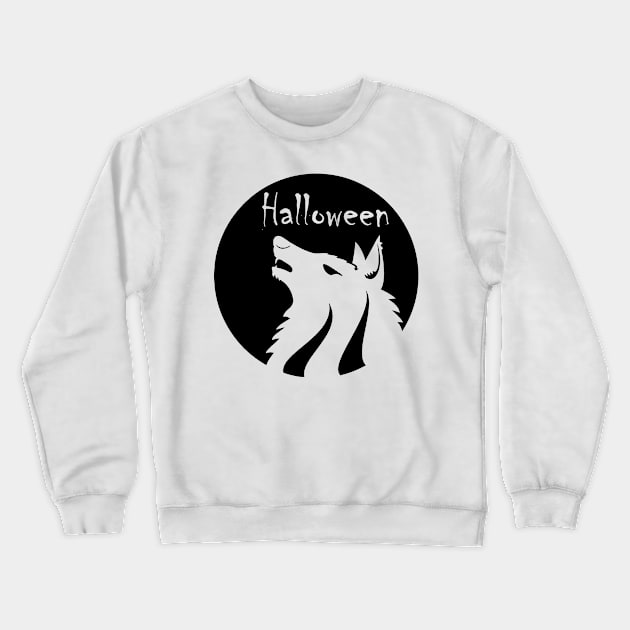 Halloween Wolf Monochrome, Black And White Transparent Vector Graphic Design Crewneck Sweatshirt by Modern Art